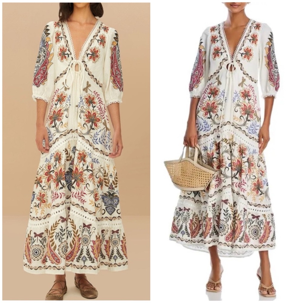 Farm Rio Boho Glam Floral Maxi Dress XS NWT - Picture 4 of 16